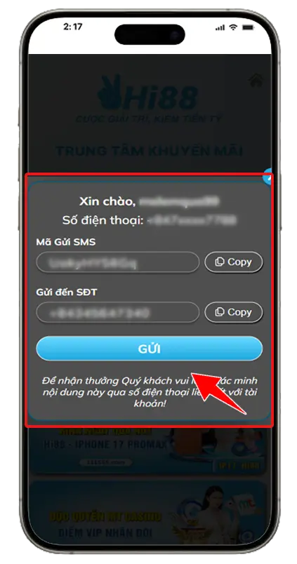 Bước 3: HIỂN THỊ NỘI DUNG, SĐT HỆ THỐNG -> COPY THÔNG TIN    